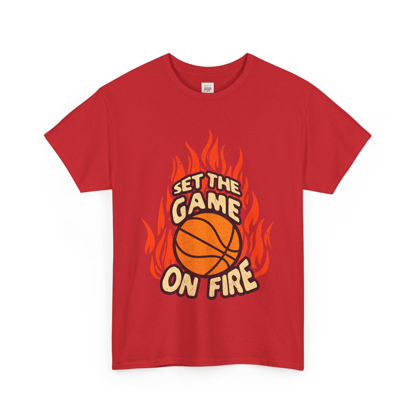 Set the Game On Fire Unisex Heavy Cotton Tee - Perfect for Basketball Lovers