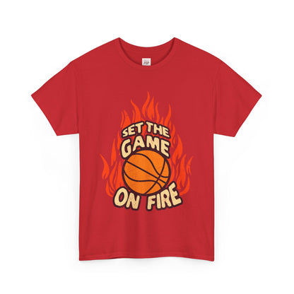 Set the Game On Fire Unisex Heavy Cotton Tee - Perfect for Basketball Lovers