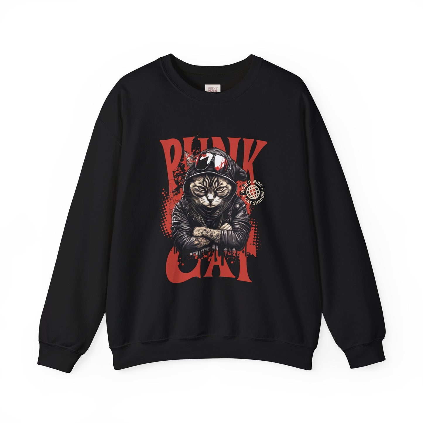 Punk Cat Crewneck Sweatshirt - Edgy Cat Graphic Sweatshirt for Cat Lovers