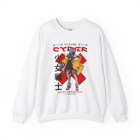 Cyber Warrior Unisex Heavy Blend Crewneck Premium Sweatshirt - Dive into the Wired Wilds