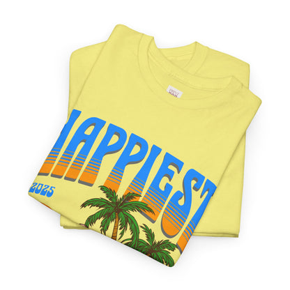 Happiest By The Sea Unisex Heavy Cotton Tee - Beach Vibes Summer T-Shirt