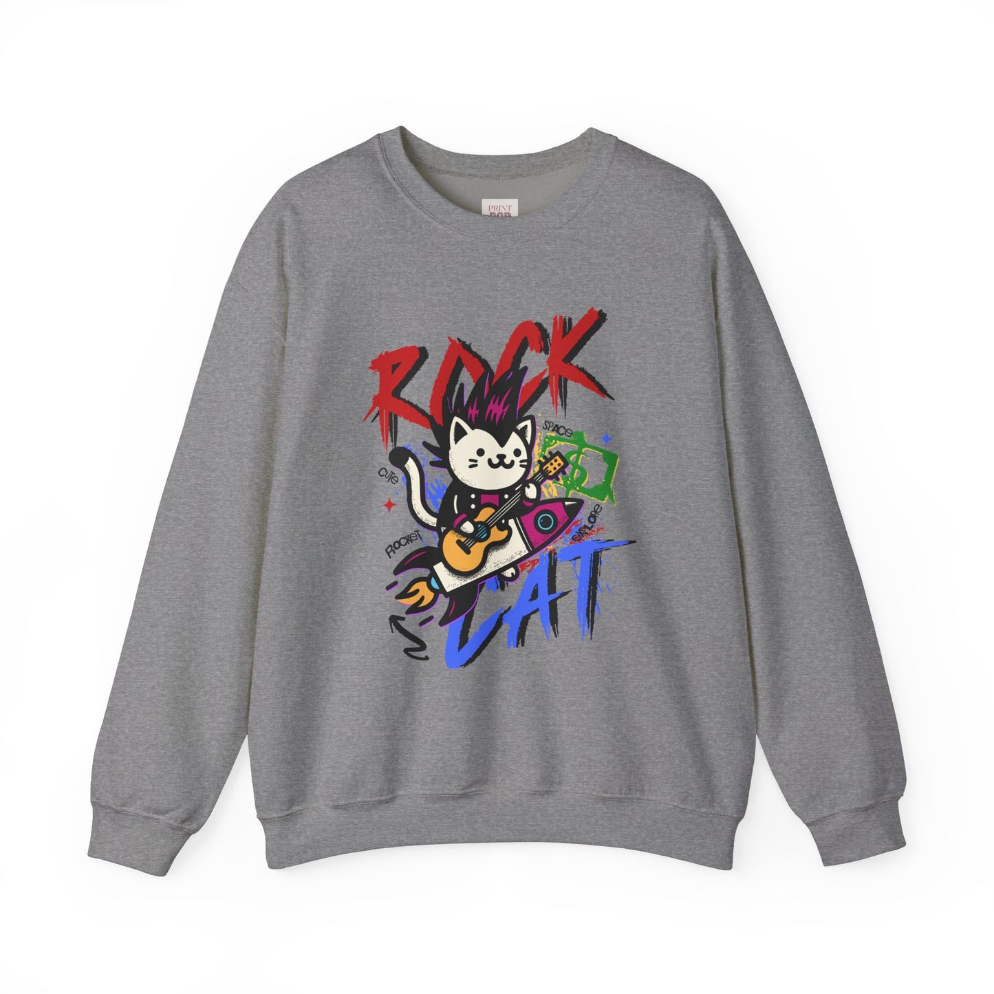 Rock Cat Unisex Heavy Blend Premium Crewneck Sweatshirt | Fun Graphic for Music Lovers