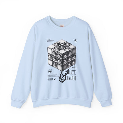 Galactic Scenario Unisex Heavy Blend Crewneck Sweatshirt - Unique Cube Design