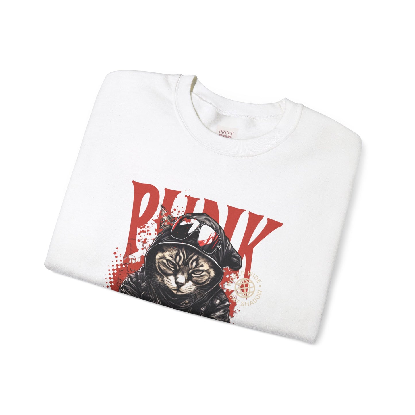 Punk Cat Crewneck Sweatshirt - Edgy Cat Graphic Sweatshirt for Cat Lovers