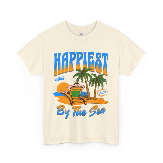 Happiest By The Sea Unisex Heavy Cotton Tee - Beach Vibes Summer T-Shirt