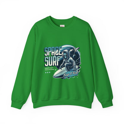 Unisex Heavy Blend Crewneck Sweatshirt - Space Surf 'Keep It Roll' Design