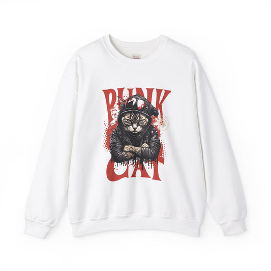 Punk Cat Crewneck Sweatshirt - Edgy Cat Graphic Sweatshirt for Cat Lovers