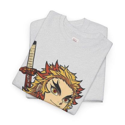 Demon Slayer Kyōjurō Rengoku Unisex Heavy Cotton Tee - Vibrant and Stylish Design for Otaku Heads