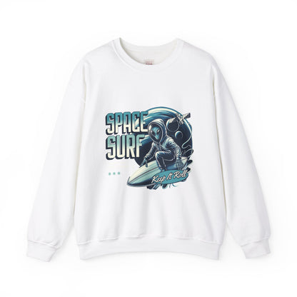 Unisex Heavy Blend Crewneck Sweatshirt - Space Surf 'Keep It Roll' Design