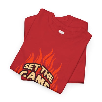 Set the Game On Fire Unisex Heavy Cotton Tee - Perfect for Basketball Lovers