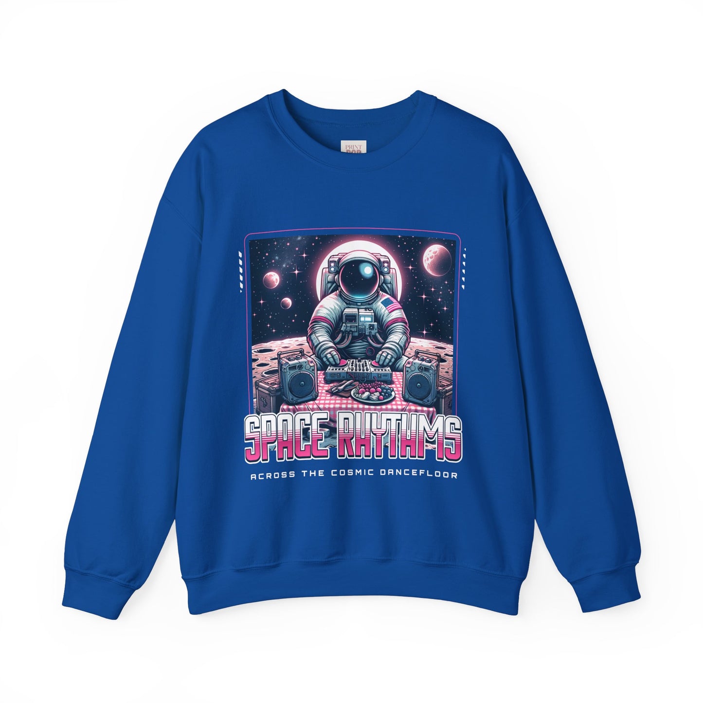 Space Rhythms Unisex Crewneck Sweatshirt - Cozy Astronaut Design for Music Lovers