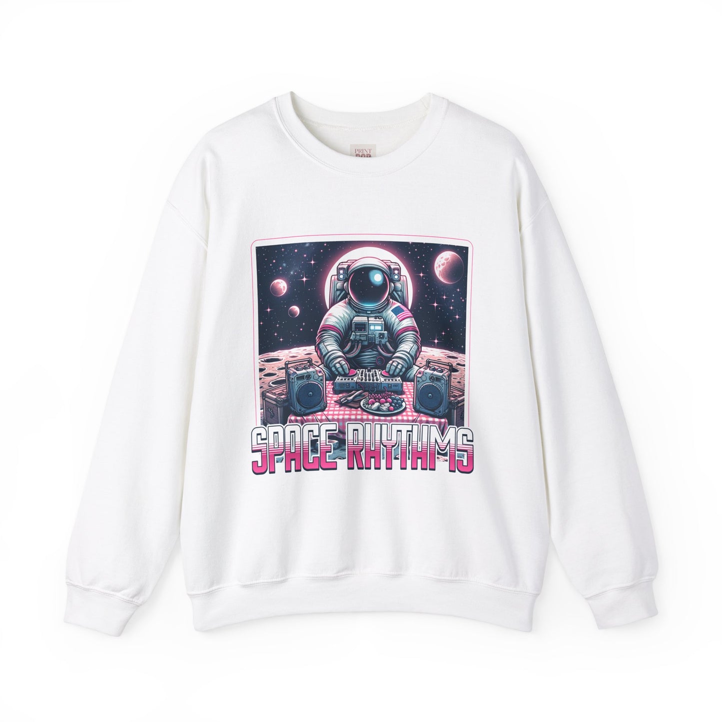 Space Rhythms Unisex Crewneck Sweatshirt - Cozy Astronaut Design for Music Lovers