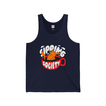 Funny Unisex Jersey Tank Top - 'Sipping Society' Design