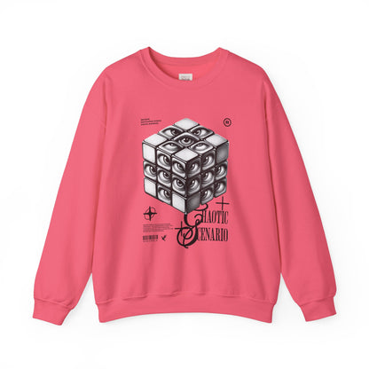 Galactic Scenario Unisex Heavy Blend Crewneck Sweatshirt - Unique Cube Design