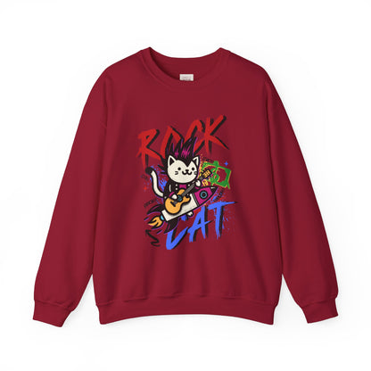 Rock Cat Unisex Heavy Blend Premium Crewneck Sweatshirt | Fun Graphic for Music Lovers