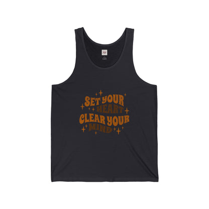 Unisex Jersey Tank - "Set Your Heart Clear Your Mind" Inspirational Workout Top