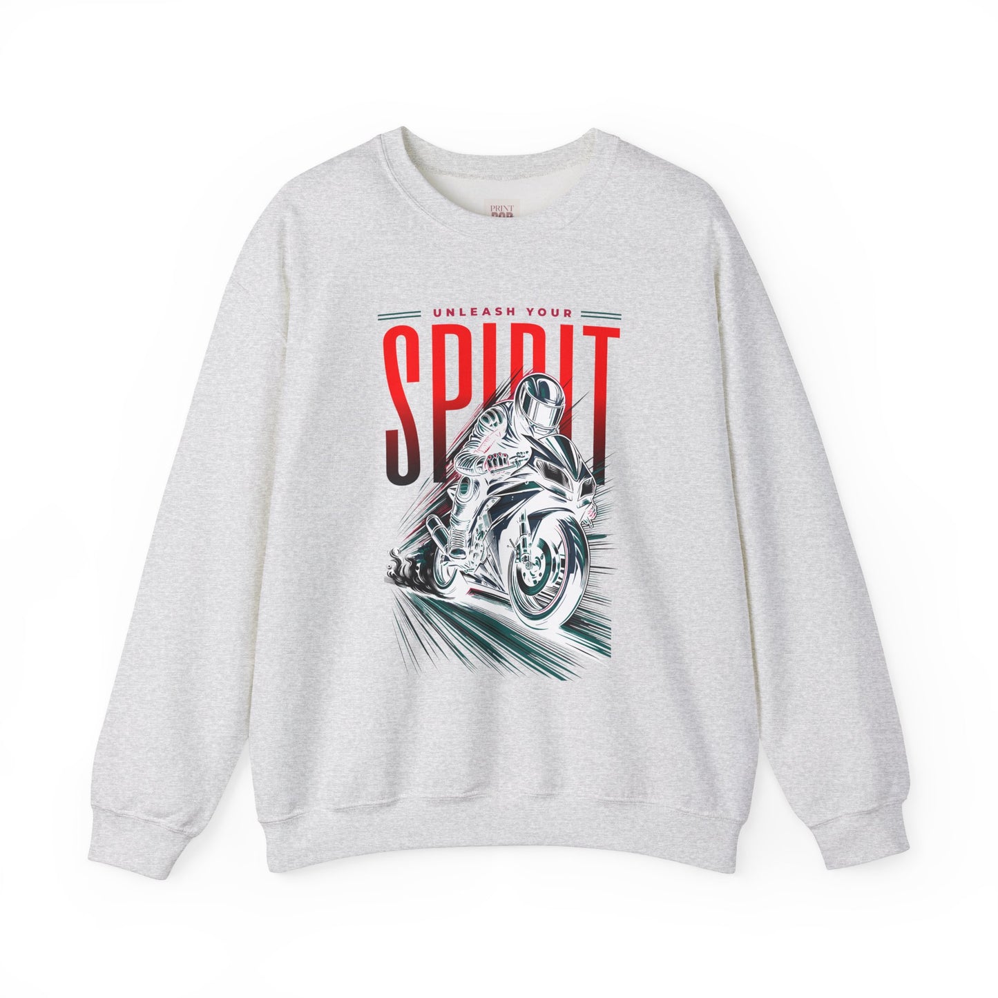 Unleash Your Spirit Graphic Crewneck Sweatshirt for Motorbike Enthusiasts