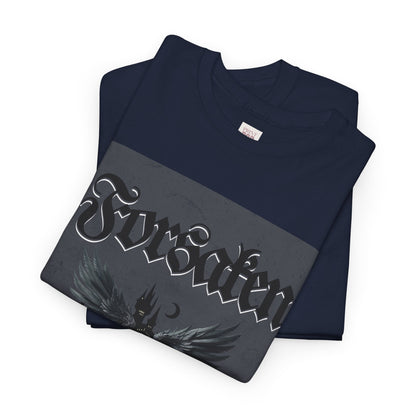 Forsaken Unisex Heavy Cotton Tee - Gothic Winged Design for Alternative Fashion