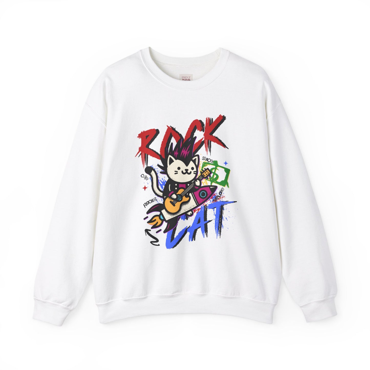 Rock Cat Unisex Heavy Blend Premium Crewneck Sweatshirt | Fun Graphic for Music Lovers