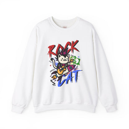 Rock Cat Unisex Heavy Blend Premium Crewneck Sweatshirt | Fun Graphic for Music Lovers