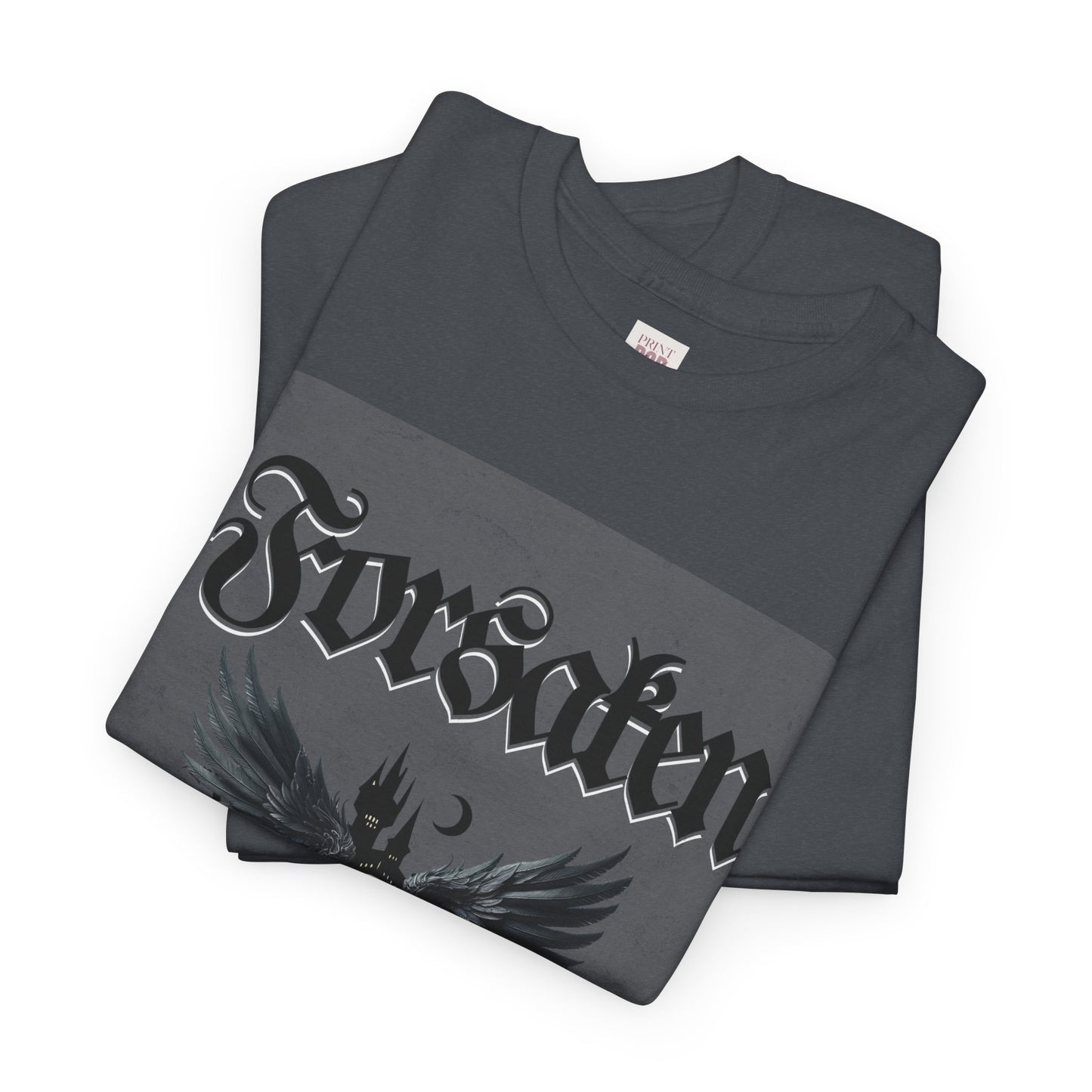 Forsaken Unisex Heavy Cotton Tee - Gothic Winged Design for Alternative Fashion