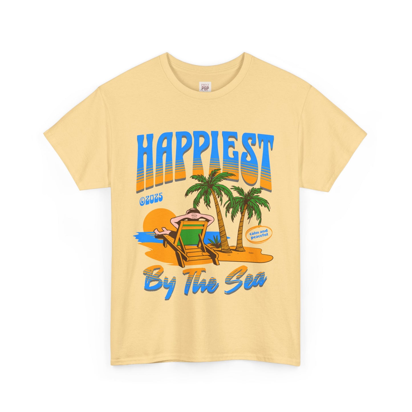 Happiest By The Sea Unisex Heavy Cotton Tee - Beach Vibes Summer T-Shirt