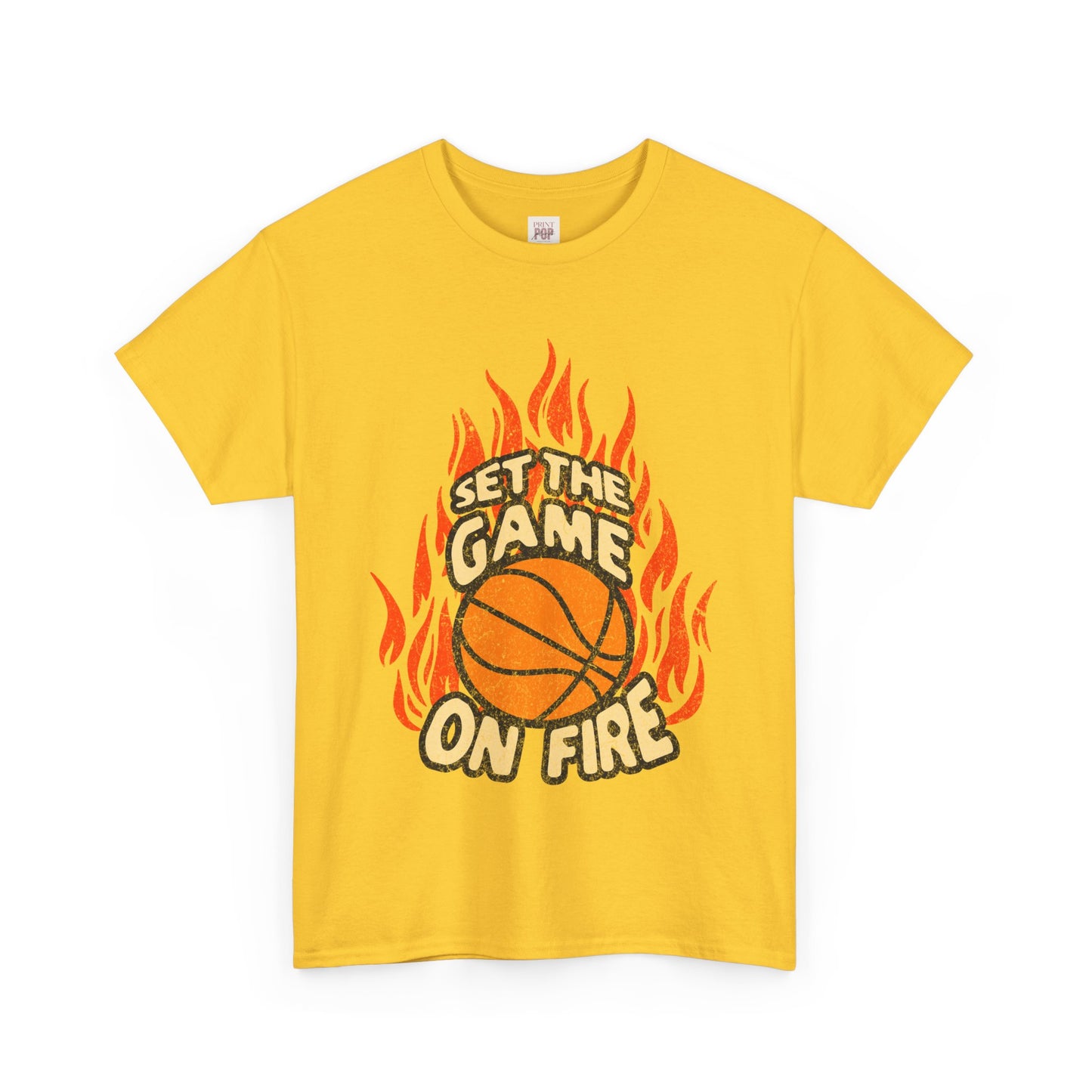 Set the Game On Fire Unisex Heavy Cotton Tee - Perfect for Basketball Lovers