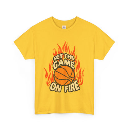 Set the Game On Fire Unisex Heavy Cotton Tee - Perfect for Basketball Lovers