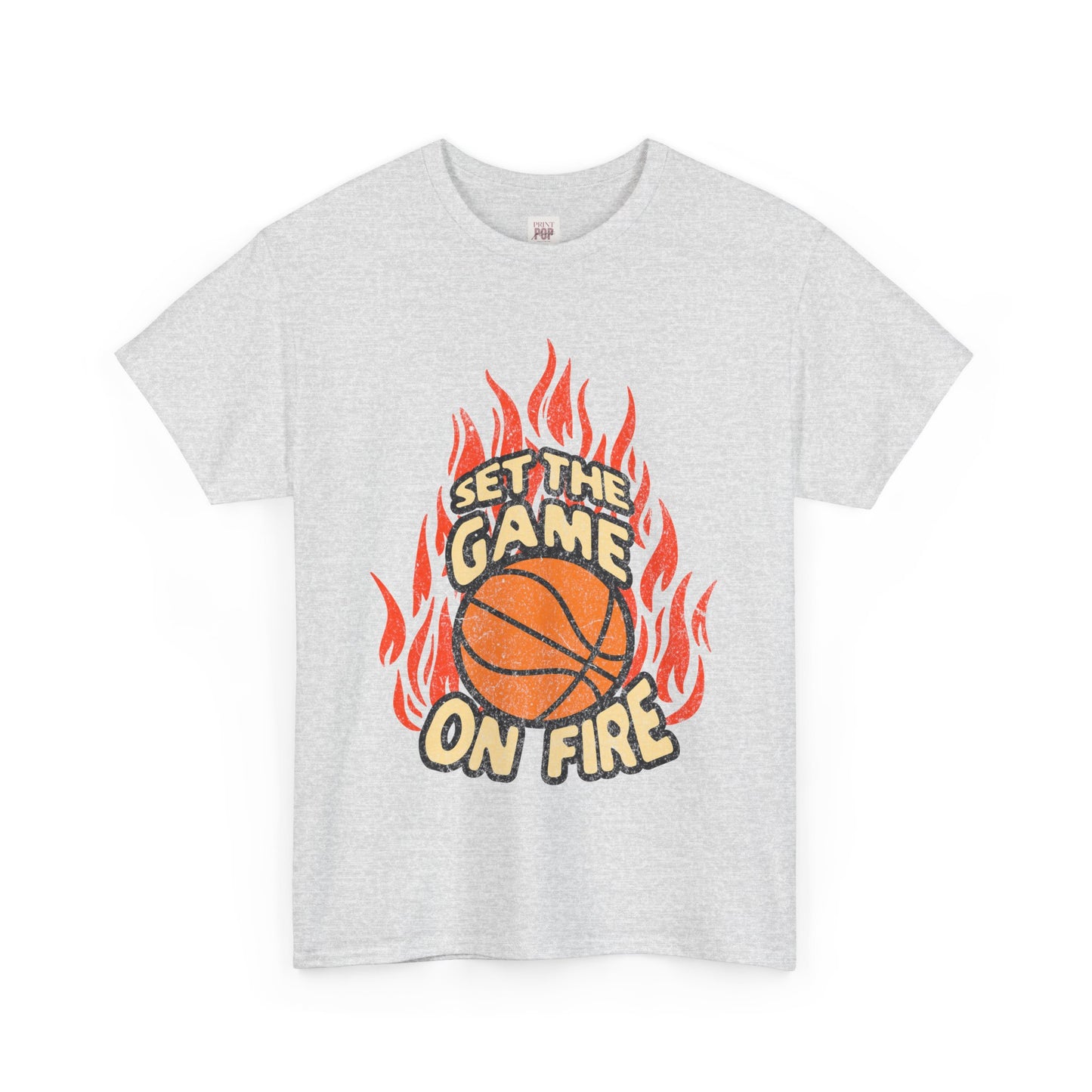 Set the Game On Fire Unisex Heavy Cotton Tee - Perfect for Basketball Lovers