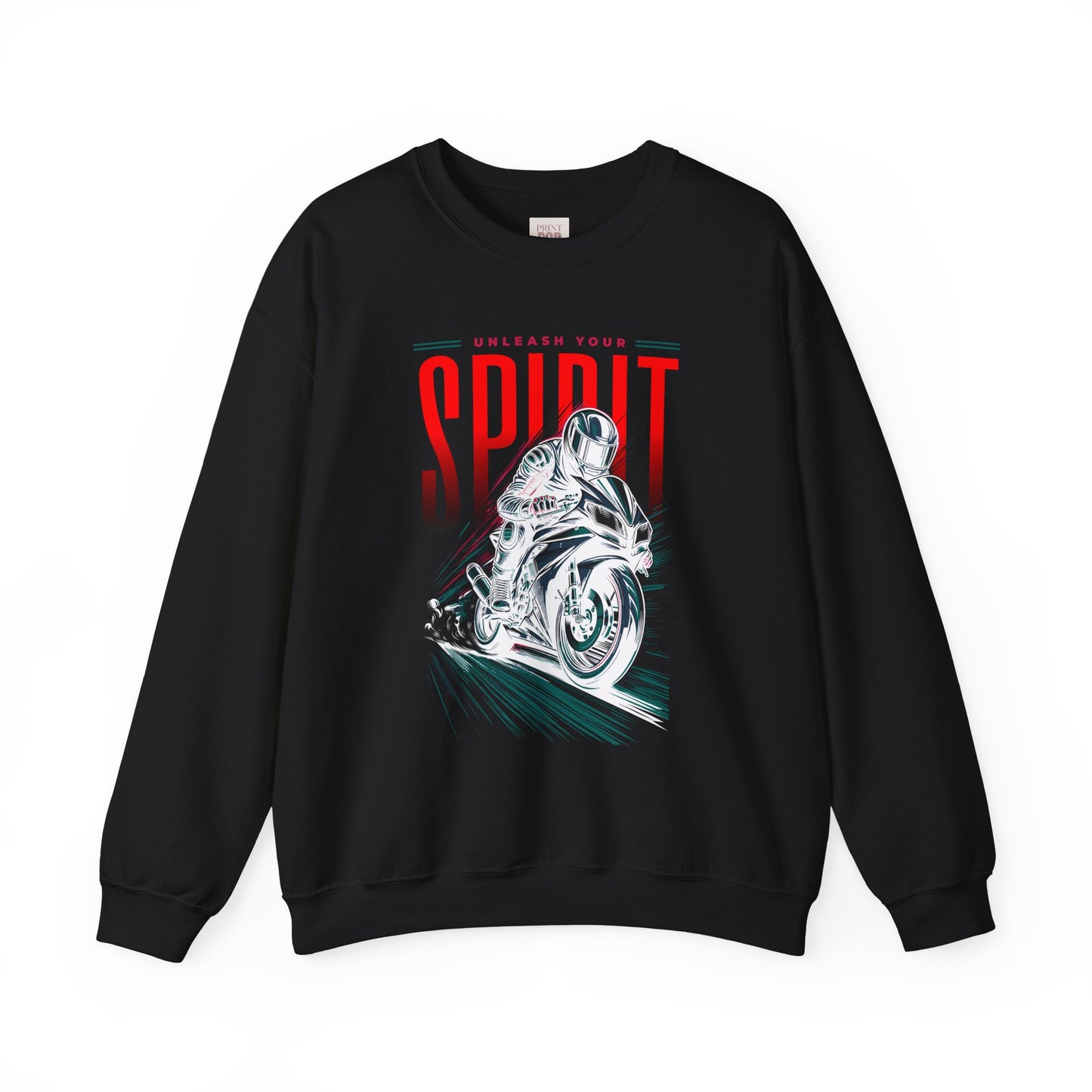 Unleash Your Spirit Graphic Crewneck Sweatshirt for Motorbike Enthusiasts