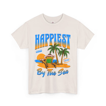 Happiest By The Sea Unisex Heavy Cotton Tee - Beach Vibes Summer T-Shirt