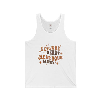 Unisex Jersey Tank - "Set Your Heart Clear Your Mind" Inspirational Workout Top