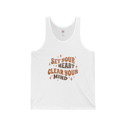 Unisex Jersey Tank - "Set Your Heart Clear Your Mind" Inspirational Workout Top