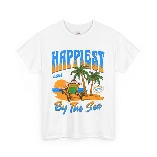 Happiest By The Sea Unisex Heavy Cotton Tee - Beach Vibes Summer T-Shirt