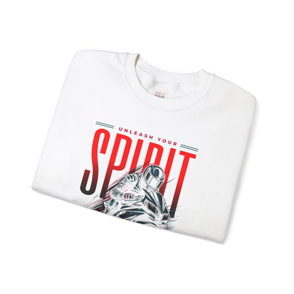 Unleash Your Spirit Graphic Crewneck Sweatshirt for Motorbike Enthusiasts