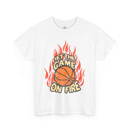 Set the Game On Fire Unisex Heavy Cotton Tee - Perfect for Basketball Lovers