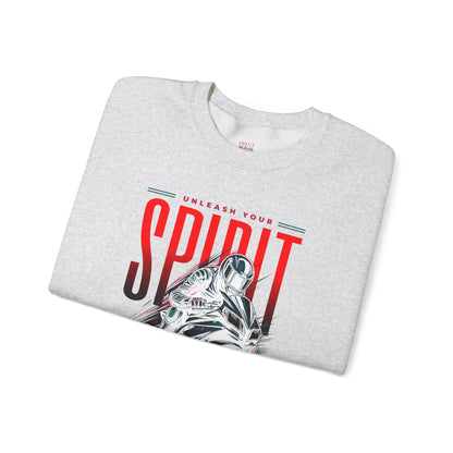 Unleash Your Spirit Graphic Crewneck Sweatshirt for Motorbike Enthusiasts