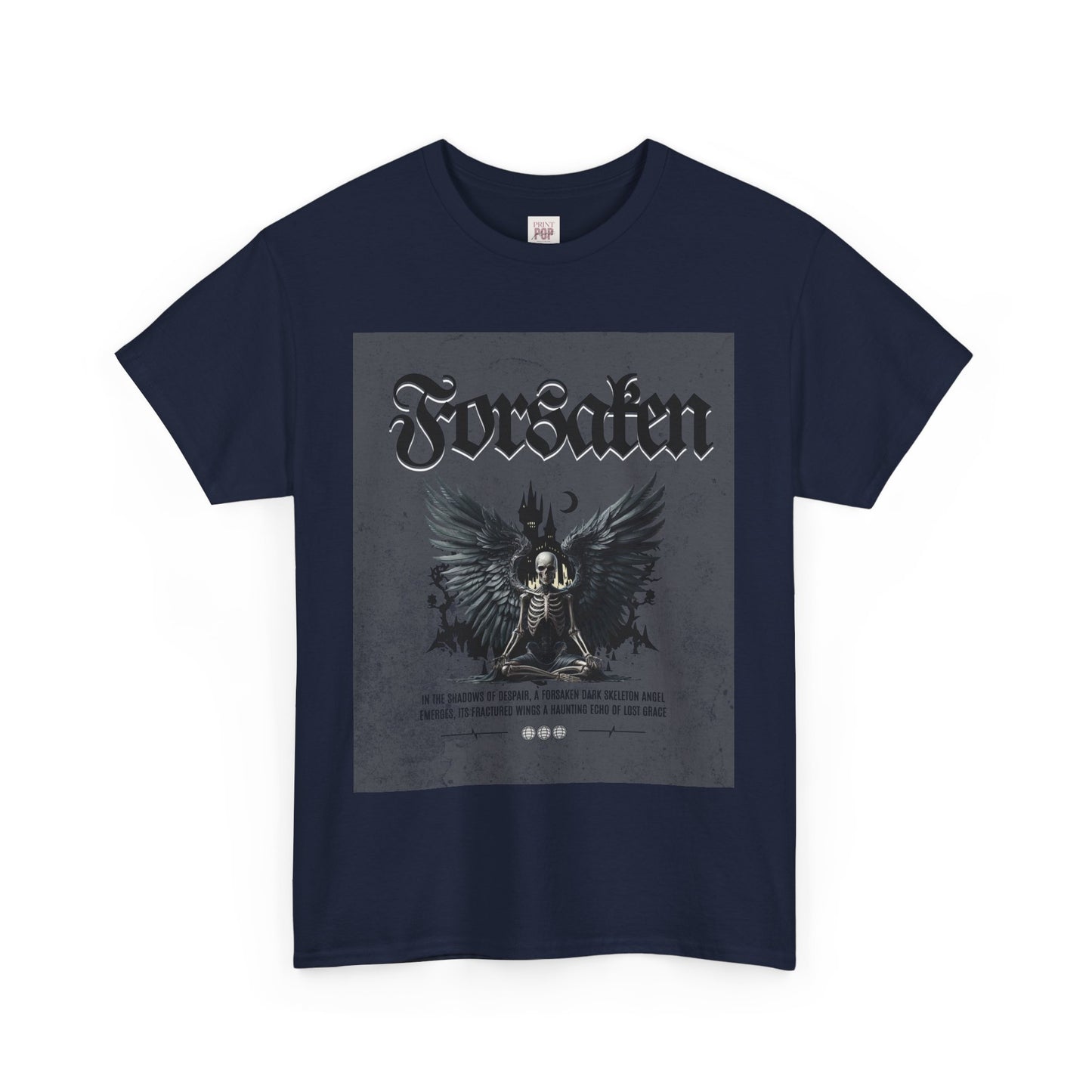 Forsaken Unisex Heavy Cotton Tee - Gothic Winged Design for Alternative Fashion